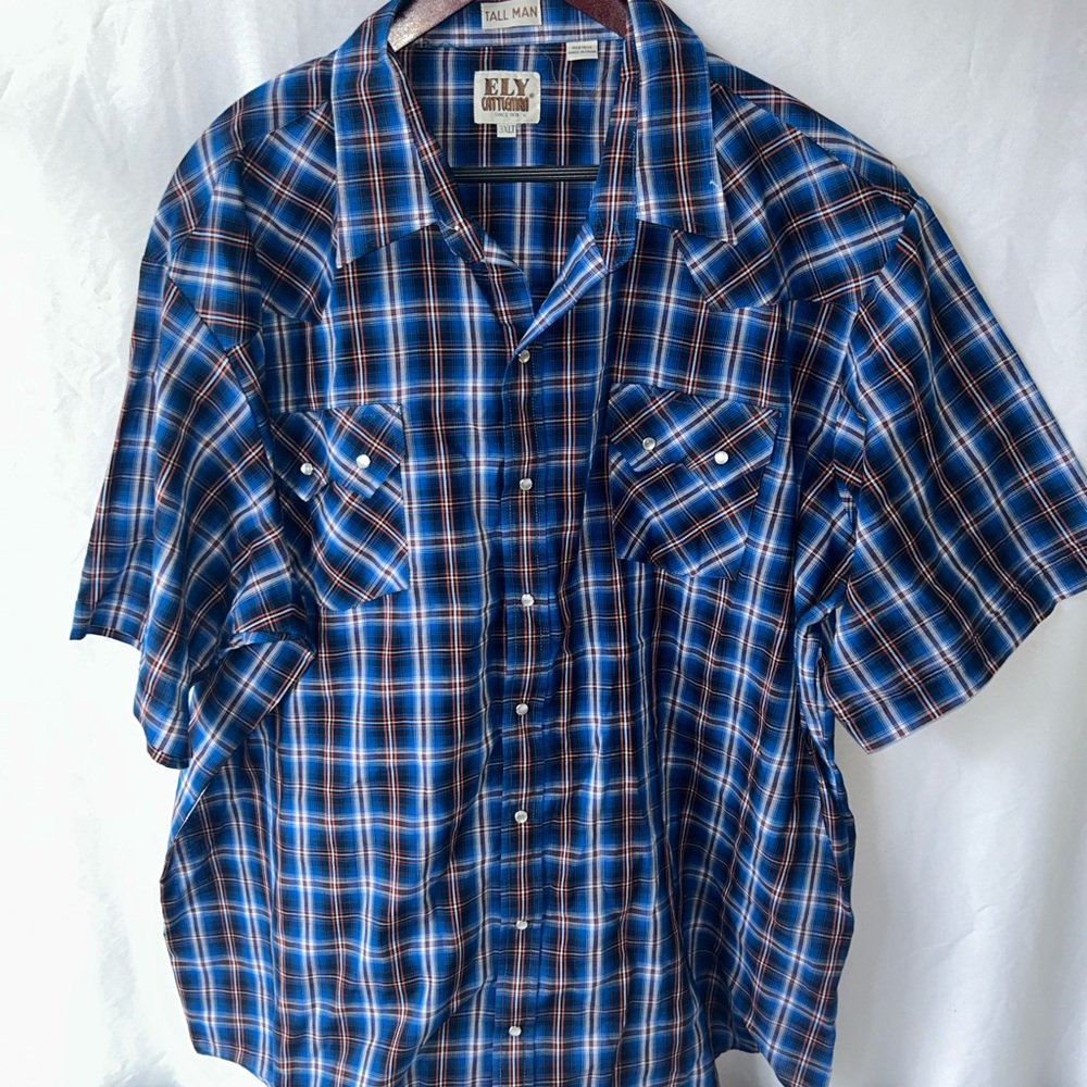 Ely Cattleman Blue Plaid Short-Sleeve Western Snap Shirt